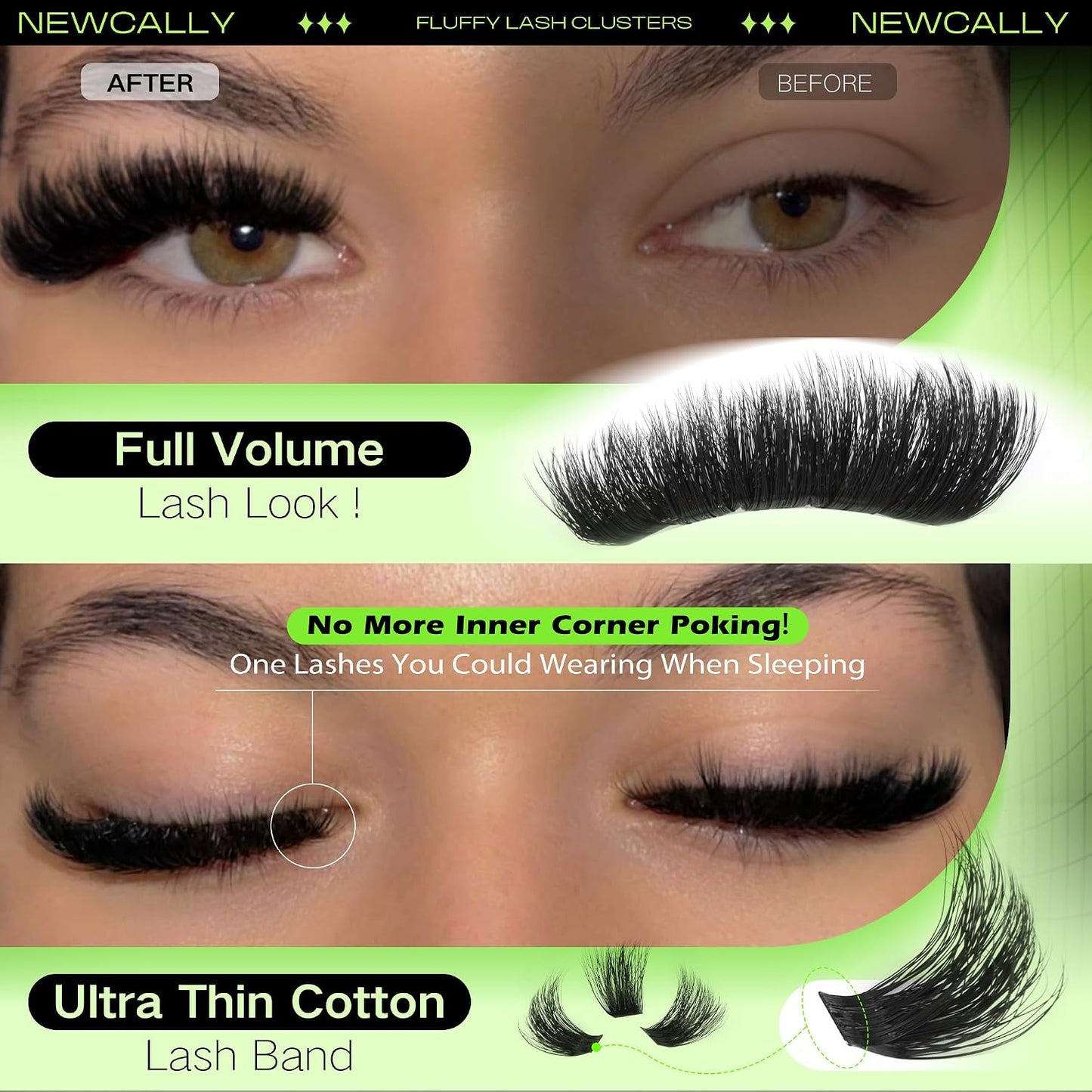 Fluffy Volume Eyelash Clusters - 200D D-Curly Thick Extensions | 10-20MM Easy Application