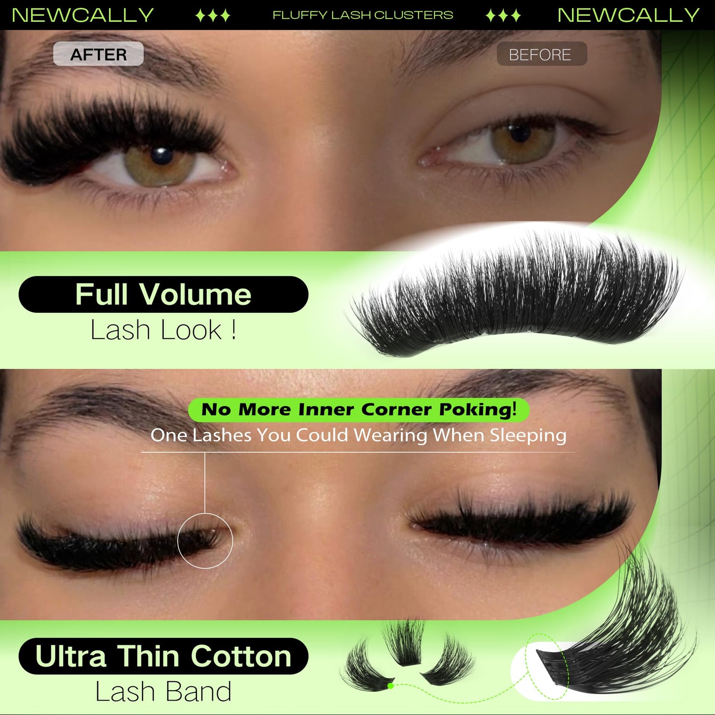 200D Lash Clusters Fluffy Volume Eyelash Clusters Long 10-20MM Lash Extension D-curly Thick Cluster Eyelash Extensions Individual Lashes Easy Application by Newcally