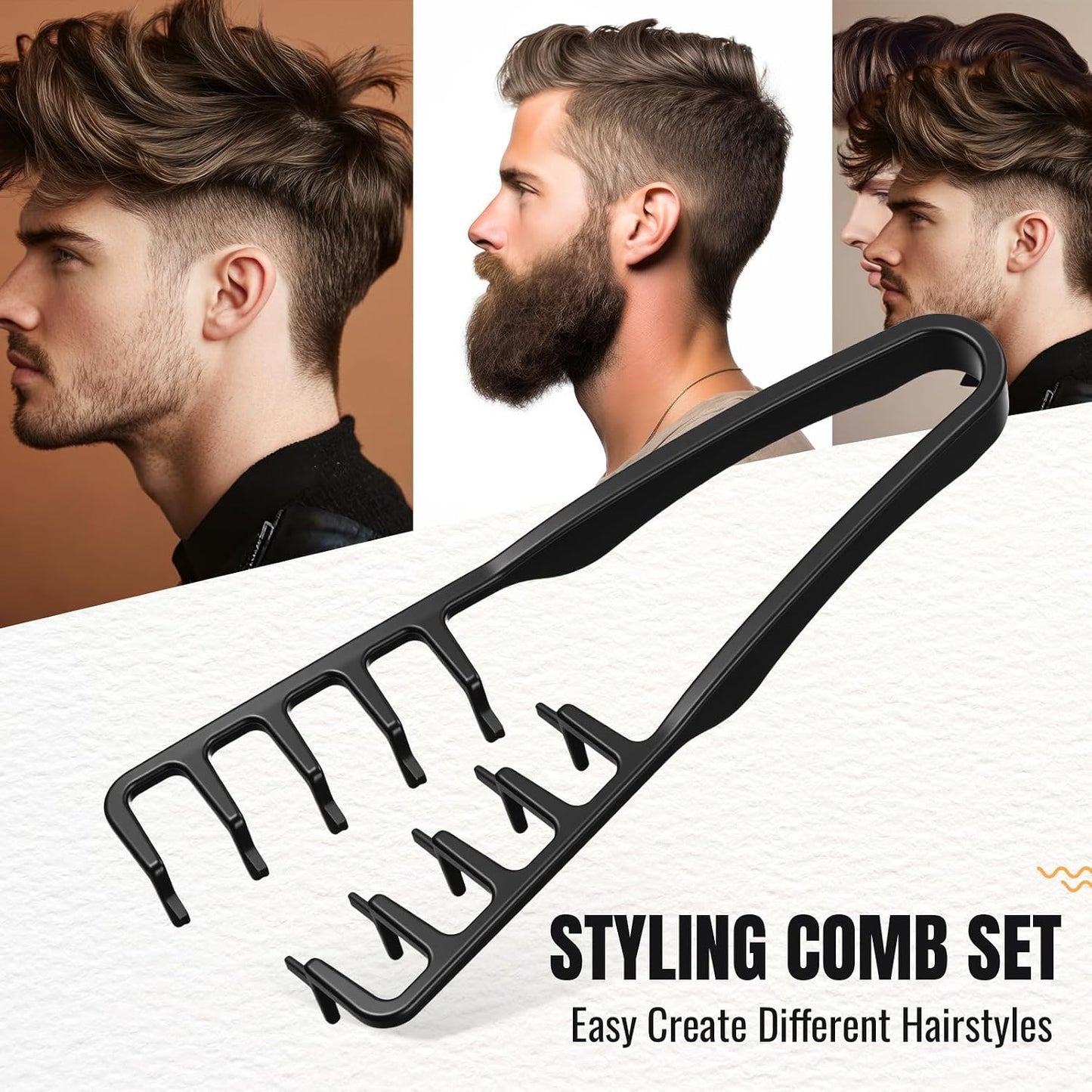 4 Pcs Texture Styling Comb Set - Voluminous Wide Toothed Hair Combs for Men & Women | Dual-Sided Fluffy Picks
