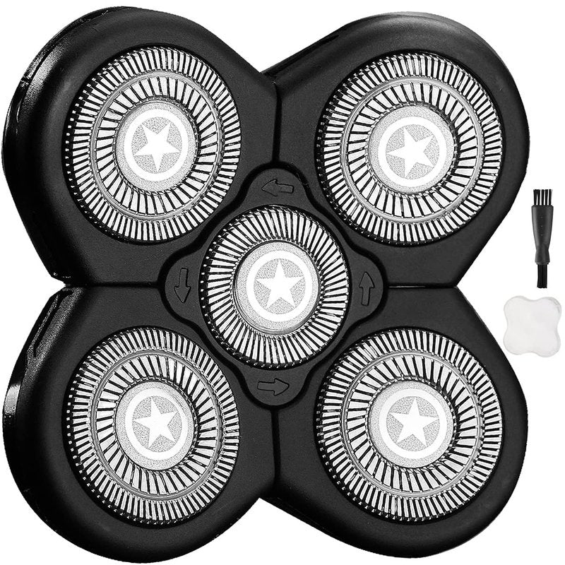 Universal 5 Blades Men's Electric Shaver Replacement Heads (5 Star series) for Head Shaver Universal replacement heads Wet and Dry (5 Blades, Black)
