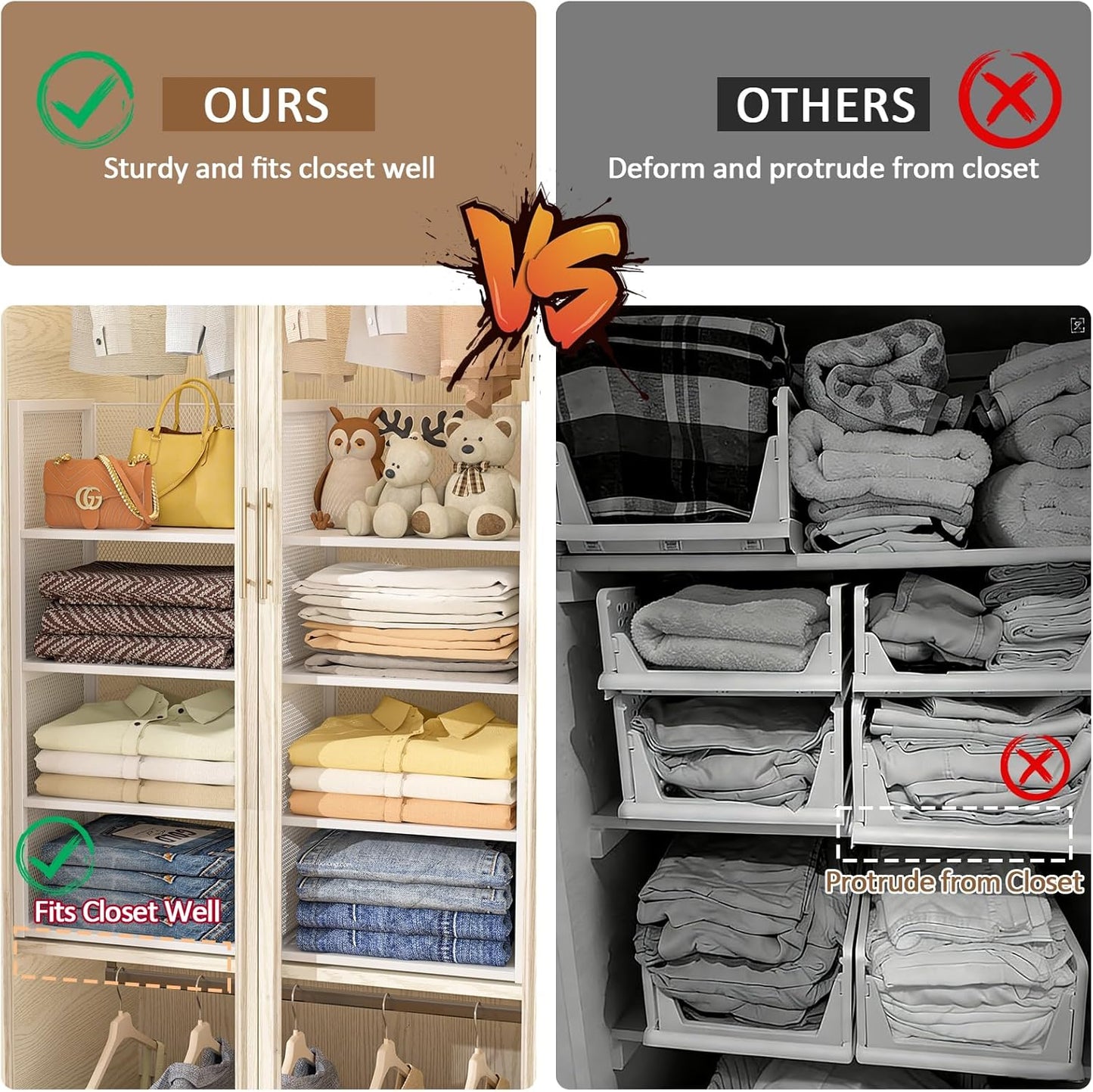 2-Tier Stackable Closet Organizers - Wire Shelf Storage Bins for Clothes | White Multifunctional Cube for Wardrobe & Laundry Room