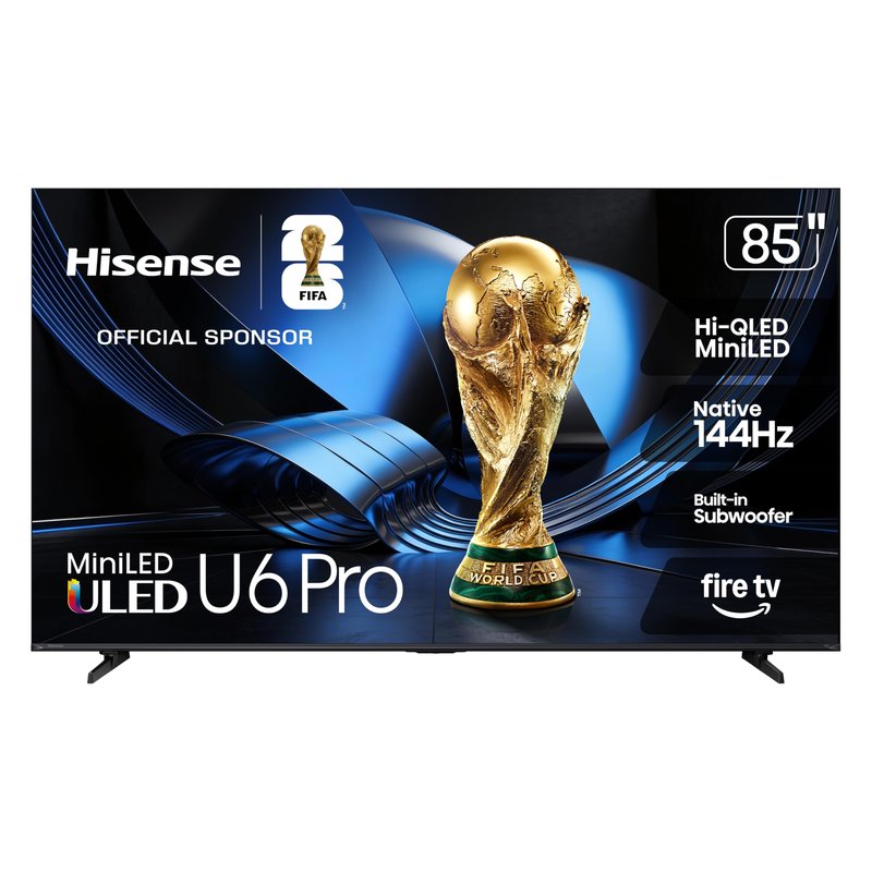 Hisense 85" U6 Pro Series Mini‑LED ULED 4K UHD HDR Gaming AI Smart Fire TV (85U6SF Pro, 2026 New) – Hi-QLED, Native 144Hz, Motion Rate 480, Dolby Vision IQ,· Atmos, HDR10+, Glare-Free, Alexa+