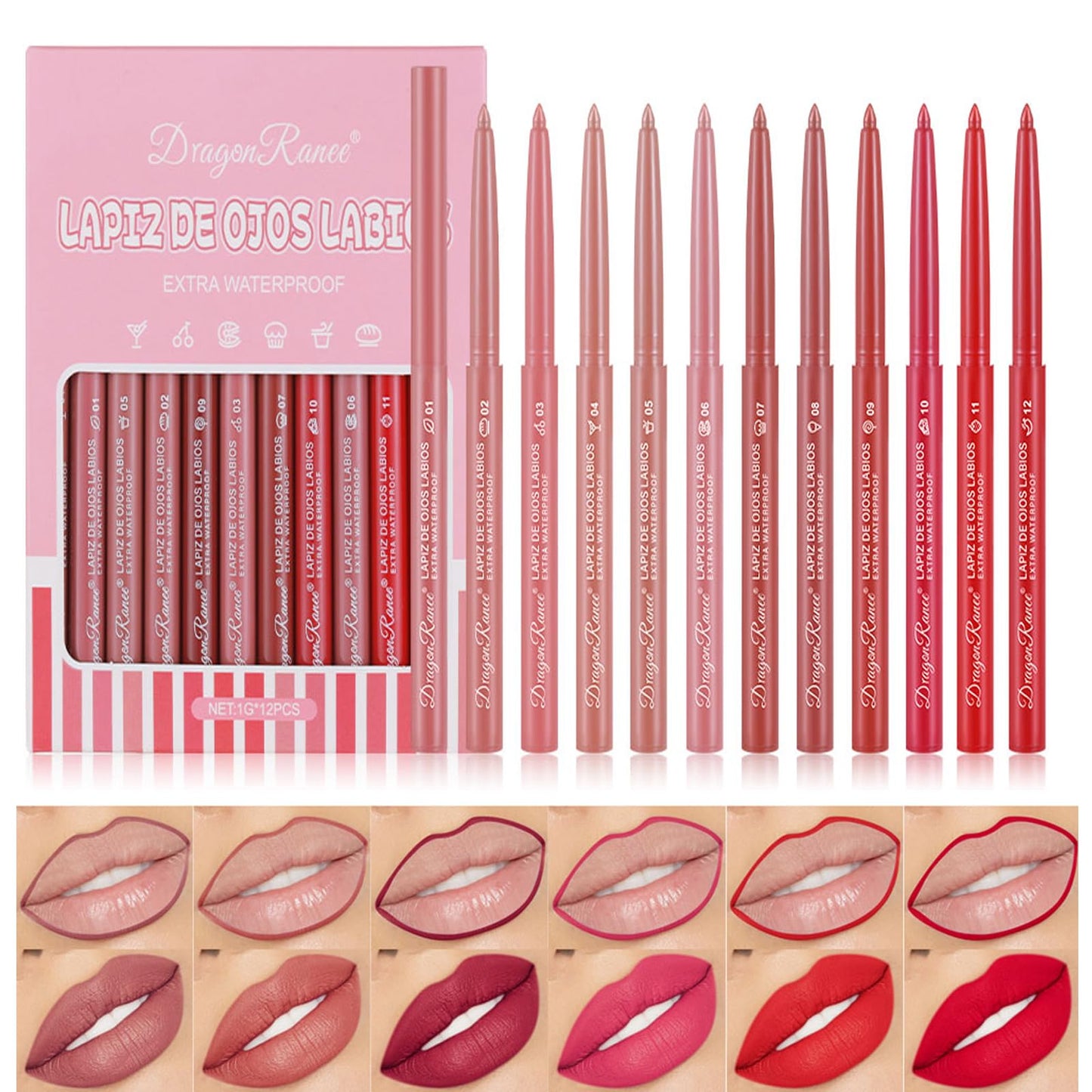 DENESTUP 12 Colors Lip Liner Combo, Matte Lipstick Lip Liner Set, long-lasting Lip Pencil Waterproof & Non-Stick Cup, Smooth Texture High Pigmented Natural Lip Pen Makeup Gift