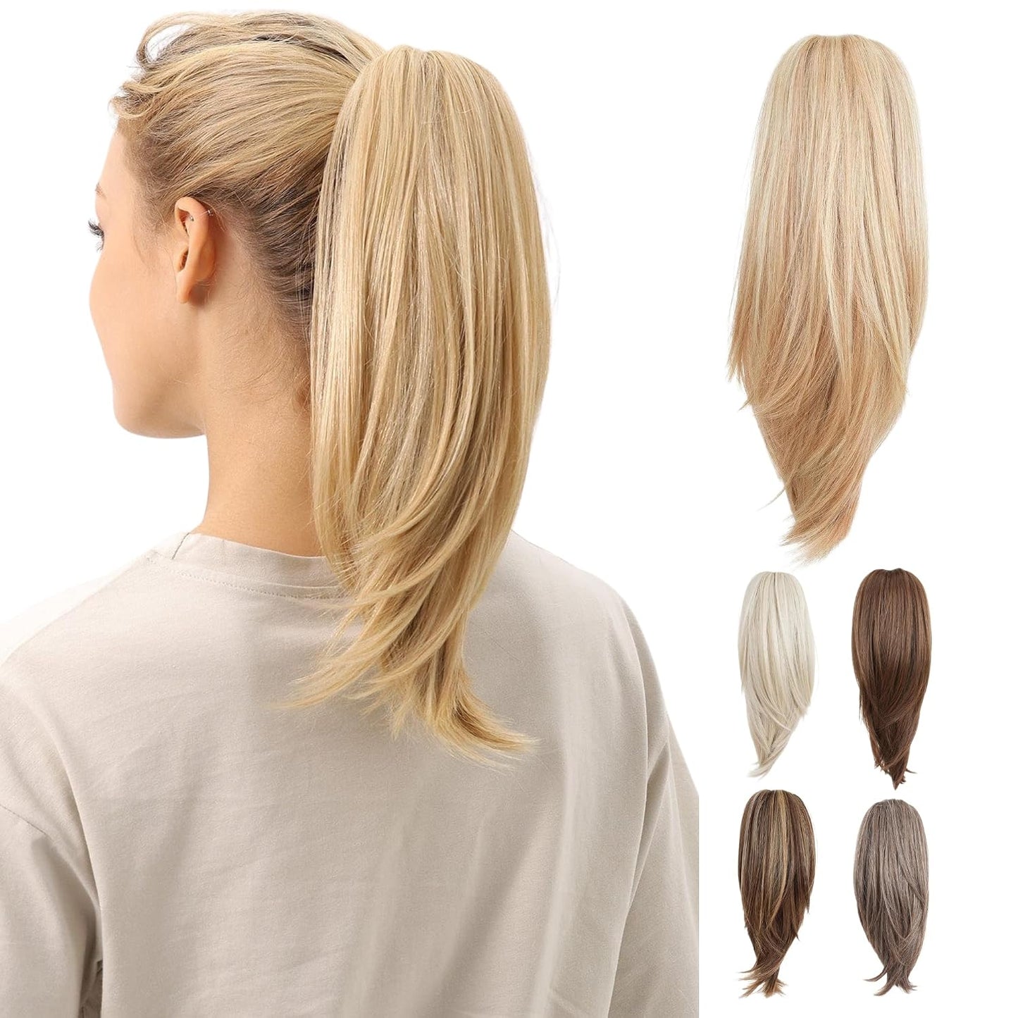 10-Inch Straight Claw Clip-In Ponytail Hair Extensions - Black | Realistic Synthetic Hair for Women & Men