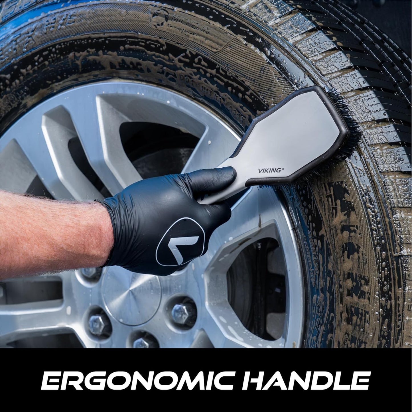 VIKING Tire Brush - Heavy-Duty Wheel Cleaner for Cars | 10.3 x 3.3 x 2.3 Inch, Grey