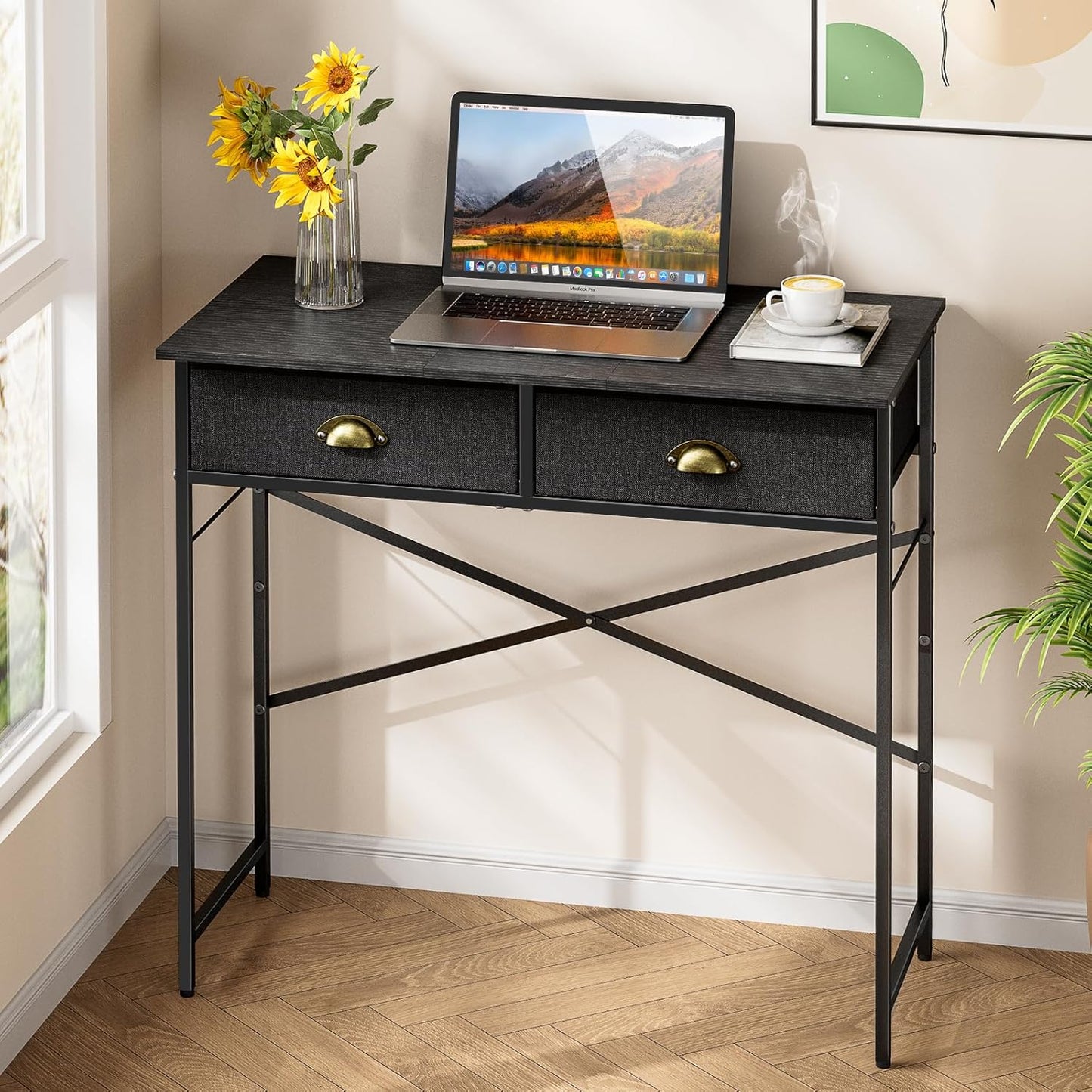 Small Writing Desk - 37.2 Inch Computer Desk with 3 Drawers | Rustic Brown for Bedroom, Home Office, Dorm