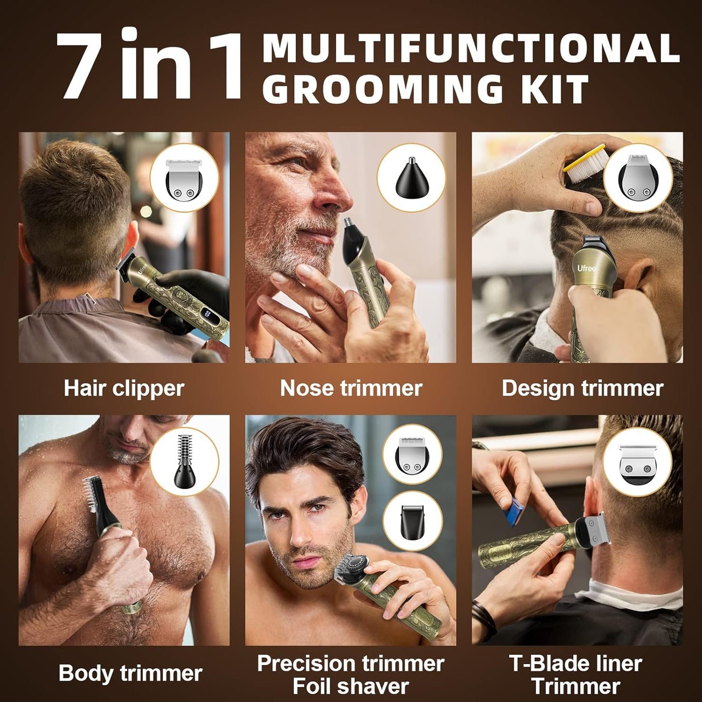 Ufree Beard Trimmer for Men - Cordless Electric Hair Clipper & Grooming Kit | Adjustable Mustache & Facial Hair Shaver