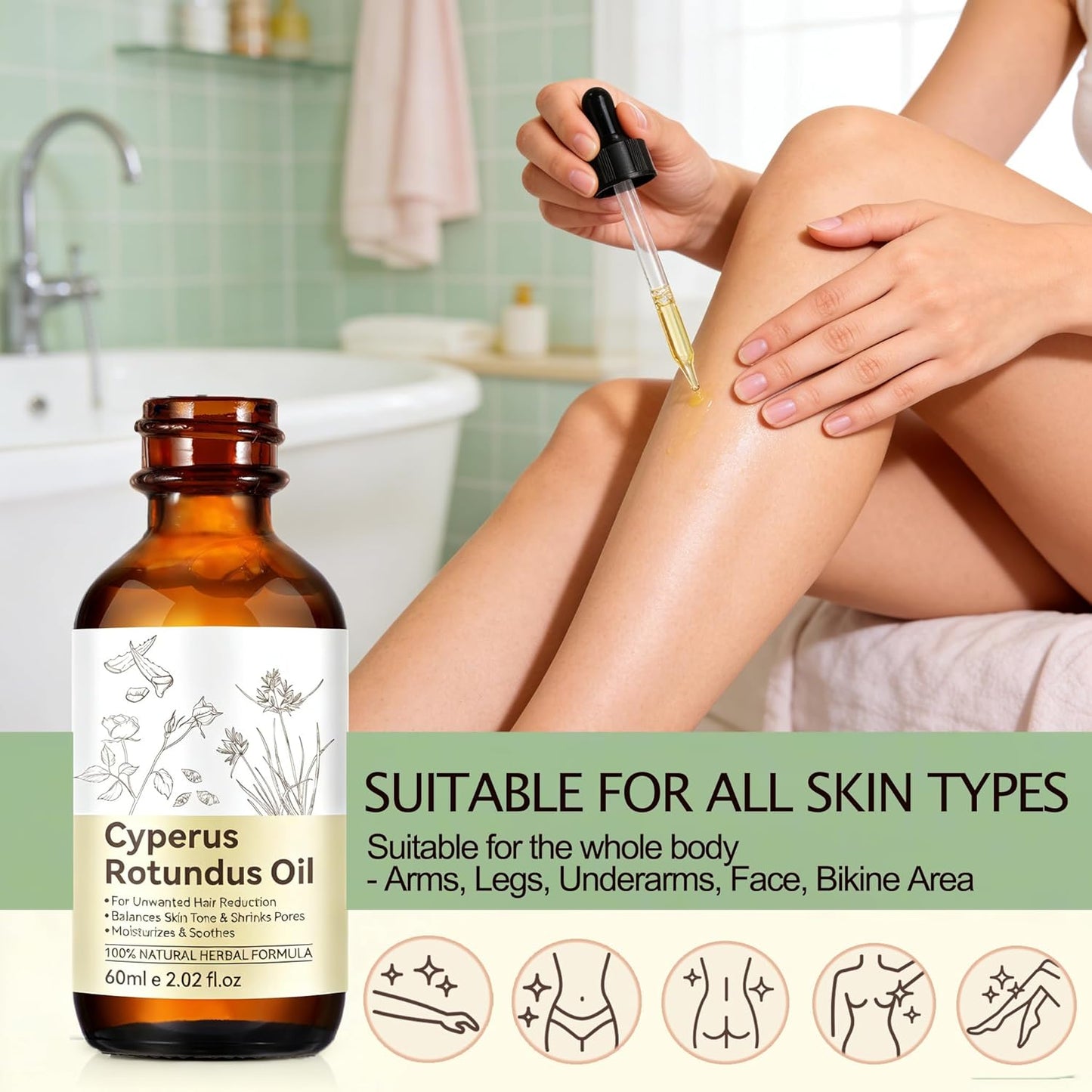 Natural Cyperus Rotundus Oil for Hair Removal | Moisturizes & Soothes Skin | 2.02 Fl Oz