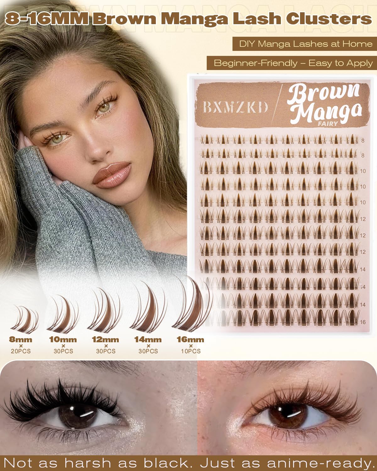 Manga Lash Clusters - Wispy Spiky Eyelash Extensions | C Curly Fairy Style, 8-16MM for DIY Beginners