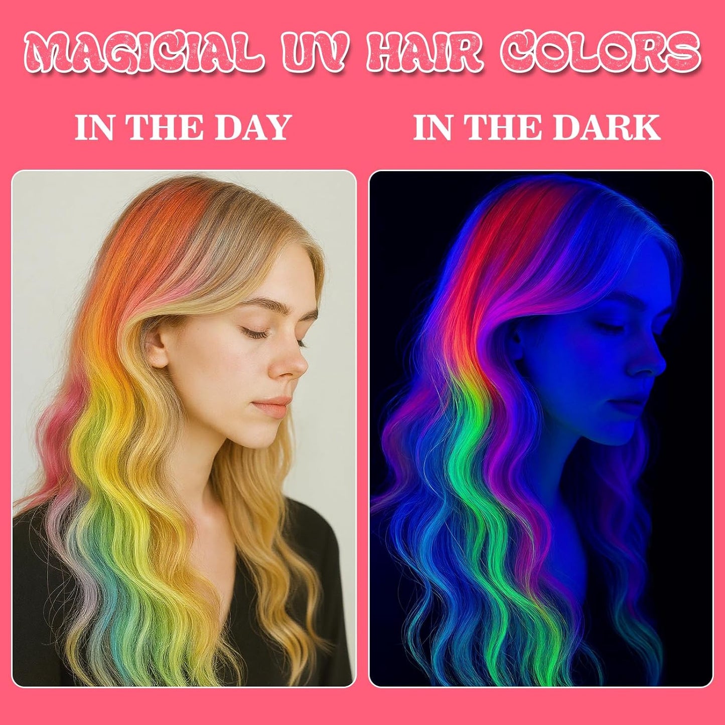 Temporary Hair Chalk - 12 Washable Neon Colors for Kids & Adults | Glow Under UV Light - Perfect for Halloween & Birthday Gifts (Ages 5-12)