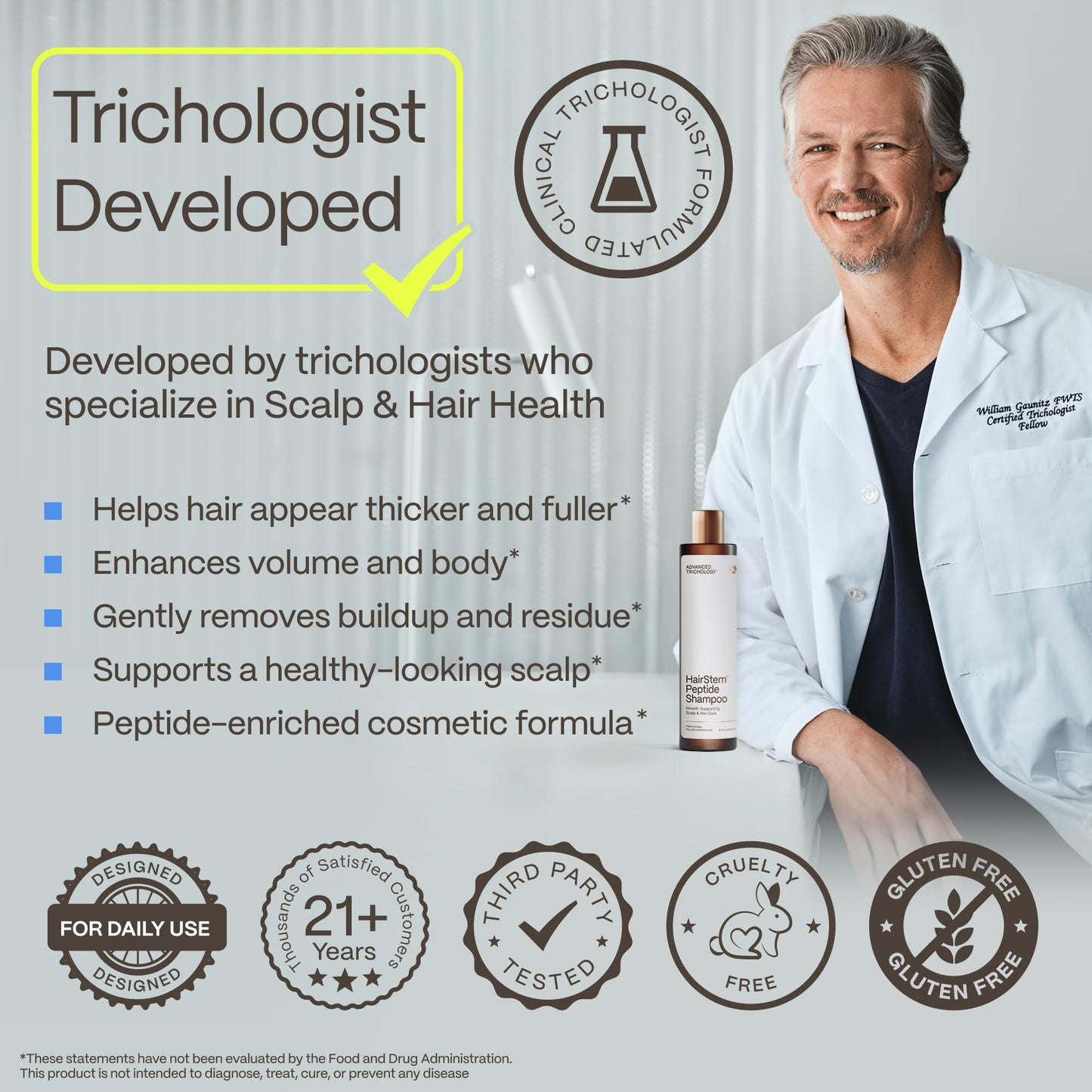 Hairstem™ Peptide Shampoo for Hair Growth | Peptide-Infused for Fuller, Stronger Looking Hair | Copper Tripeptide-1, Biotinoyl & Acetyl Peptides + Botanical Nutrients