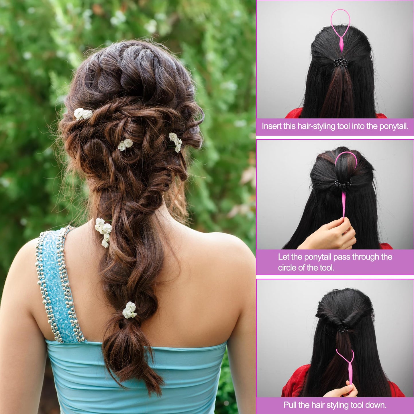 AHIER 8Pcs Hair Accessory Kit - Topsy Tail Ponytail Maker, French Braid Tool, Hair Braid Accessories, and 4 Color Hair Loops