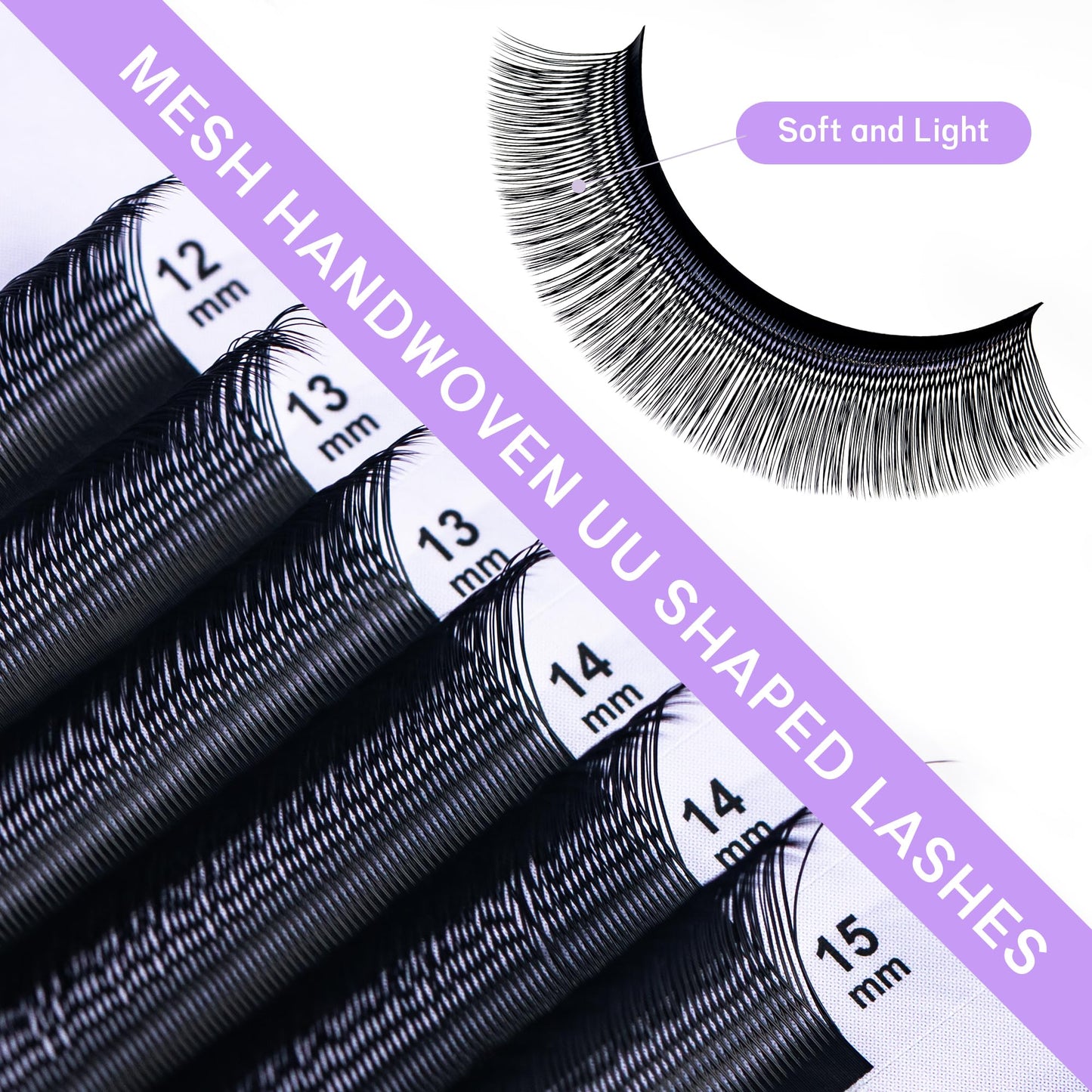 Natuhana 2D U Shape Lash Extensions Easy Fan Russian Volume UU Eyelash C/D/L/LU Curl 0.07mm Natural Y Shaped 12 Rows Premade Eye Lashes Supply(Black,0.07D,8-14mm)