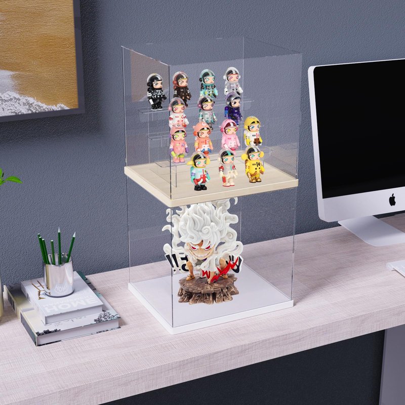 Nynelly 4 Tier Clear Acrylic Display Case Stand Assemble Countertop Showcase Dustproof Display Box for Minifigures,Funko Pop Collectibles Toys,White,12.4" L x 9.5" W x 11.6" H
