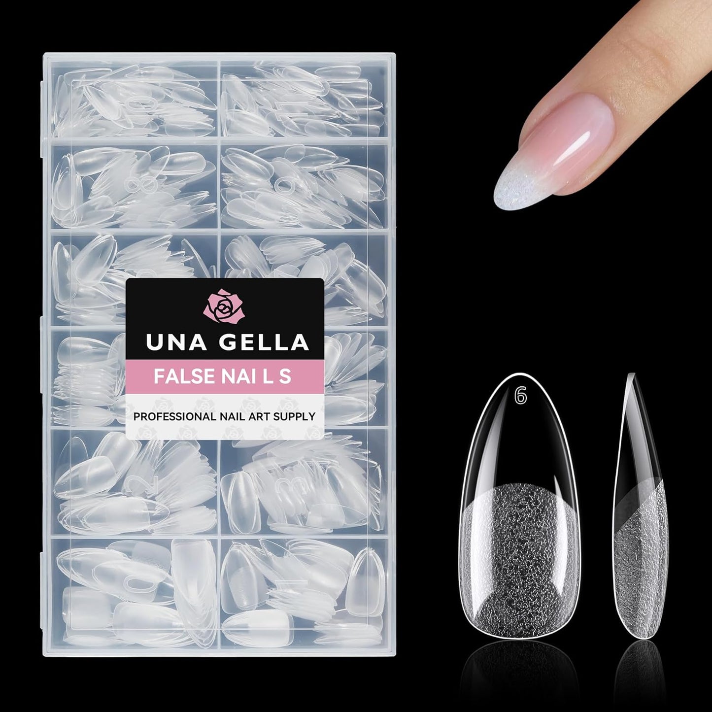 Medium Stiletto Press-On Nails - 504 Pcs Clear Gel Nail Tips | Full Cover Pre-Etched Acrylic, 12 Sizes Available