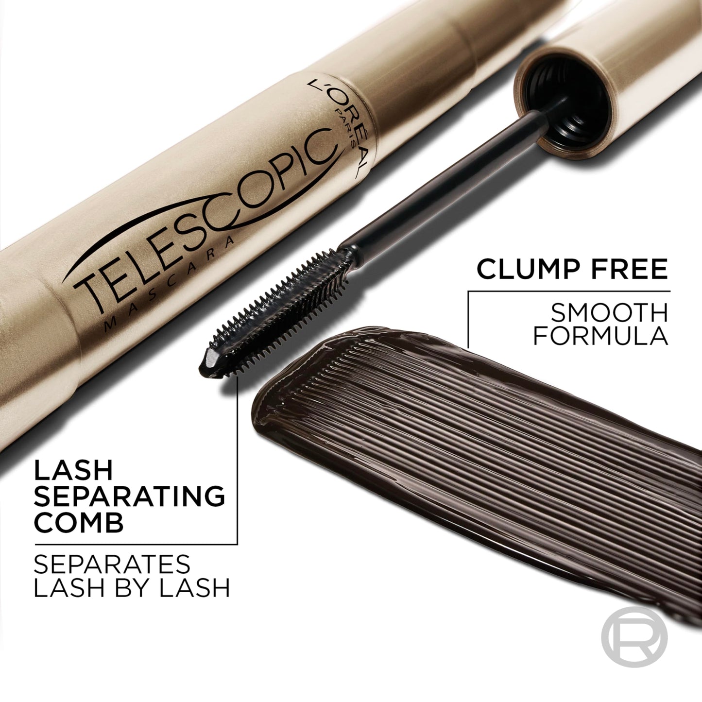 L’Oreal Paris Makeup Original Telescopic Mascara, Separating Mascara Volume and Length Formula, Washable, Black Brown, 0.27 Fl Oz., 1 Count