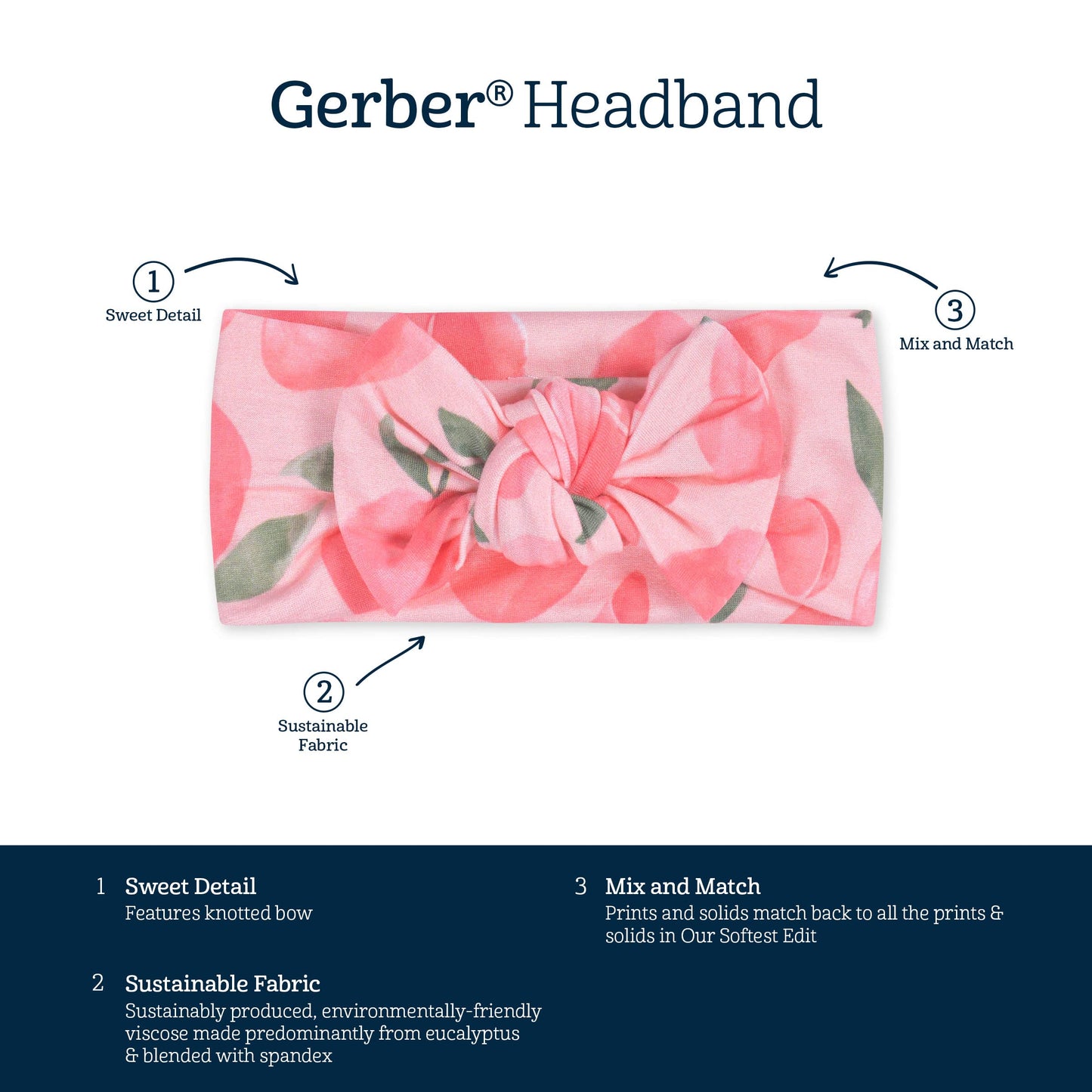 Gerber Baby Girls Buttery Soft Headband with Bow with Viscose Made from Eucalyptus, Just Peachy, One Size