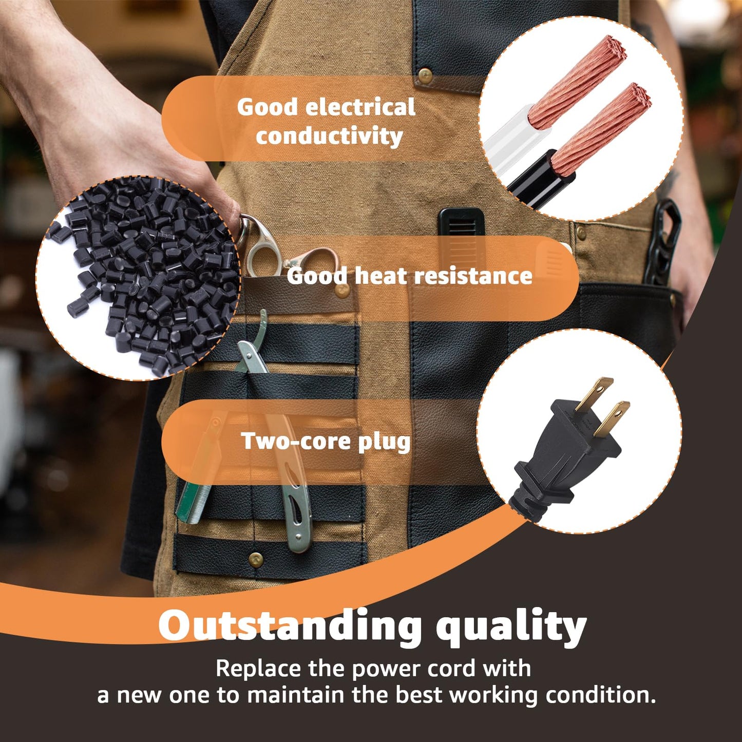 2-Wire Replacement Power Cord for Andis Master Clipper – 8 FT,Durable & Flexible – Professional Barber Clippers Cord