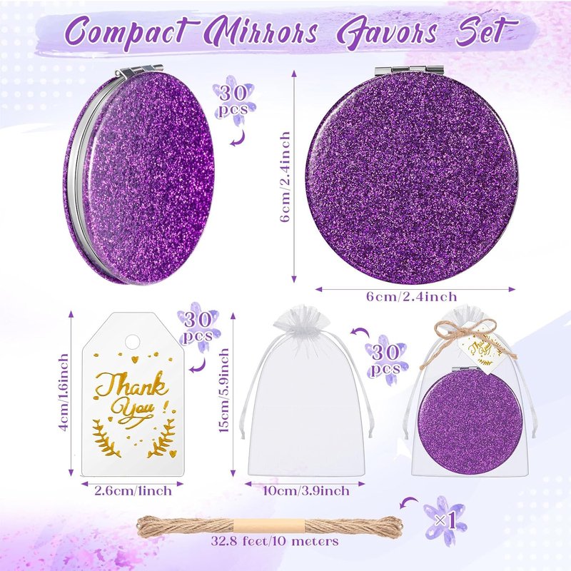 Compact Magnifying Mirrors - 30 Sets Quinceanera Party Favors | Bridal Shower Gifts, Purple