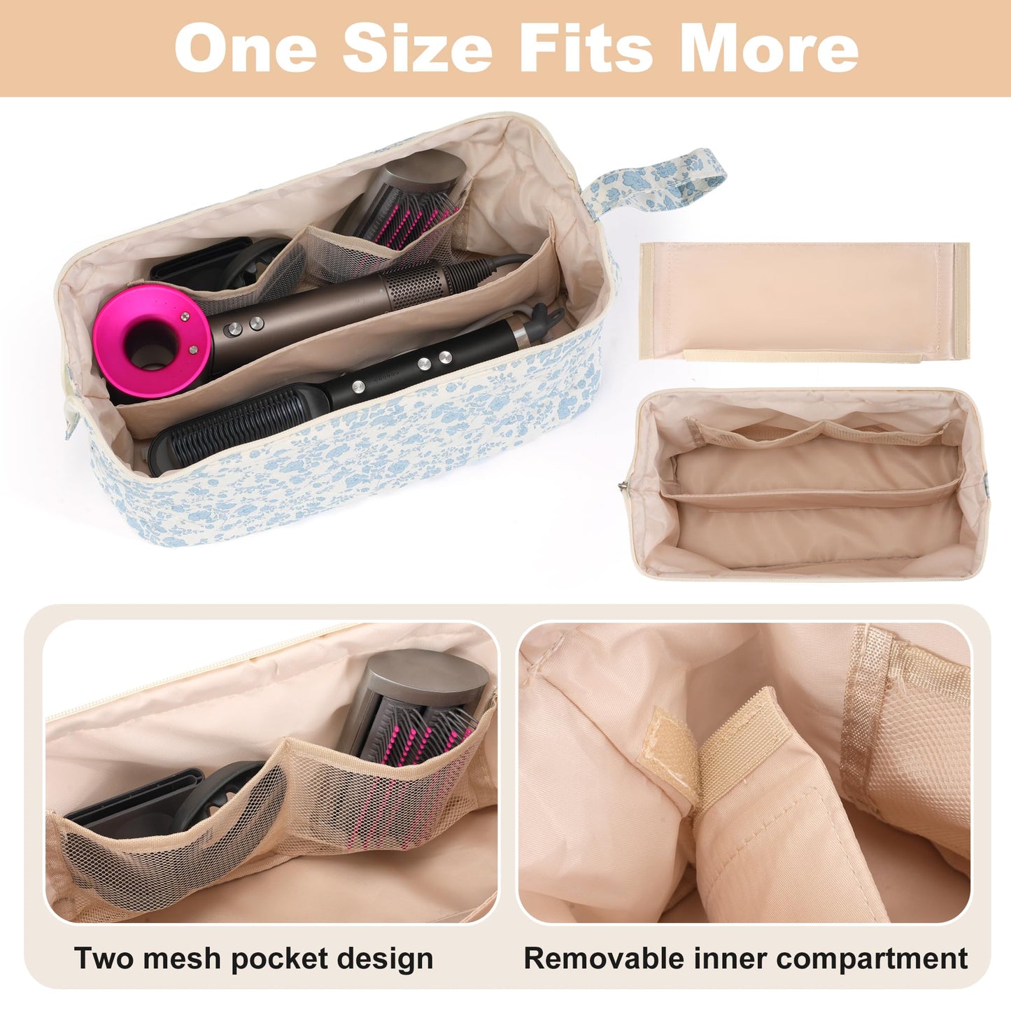 UUYUUY Hair Tools Travel Bag with Divider, Hair Tool Organizer Case for Dyson Airwrap & Shark FlexStyle, Large Capacity Storage Bag for Hair Dryer Curling Iron & Styling Accessories, Blue