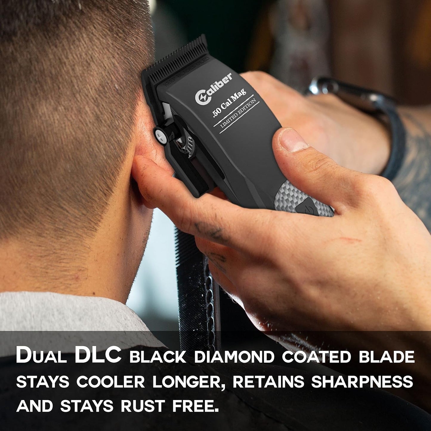 Caliber Pro .50 Cal Clipper - Rechargeable Hair Grooming Tool | Ultra Low Noise, 8+ Hours Power, Easy Zero Gap Cut - Black