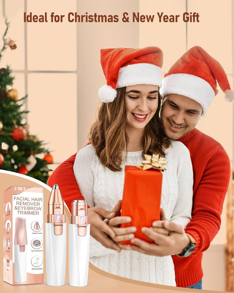 Eyebrow & Facial Hair Removal for Women: 2 in 1 Rechargeable Eyebrow Trimmer & Face Shaver, Painless Electric Facial Eye brow Razors Epilator with Built-in LED Light -Perfect for Face, Lips & Body