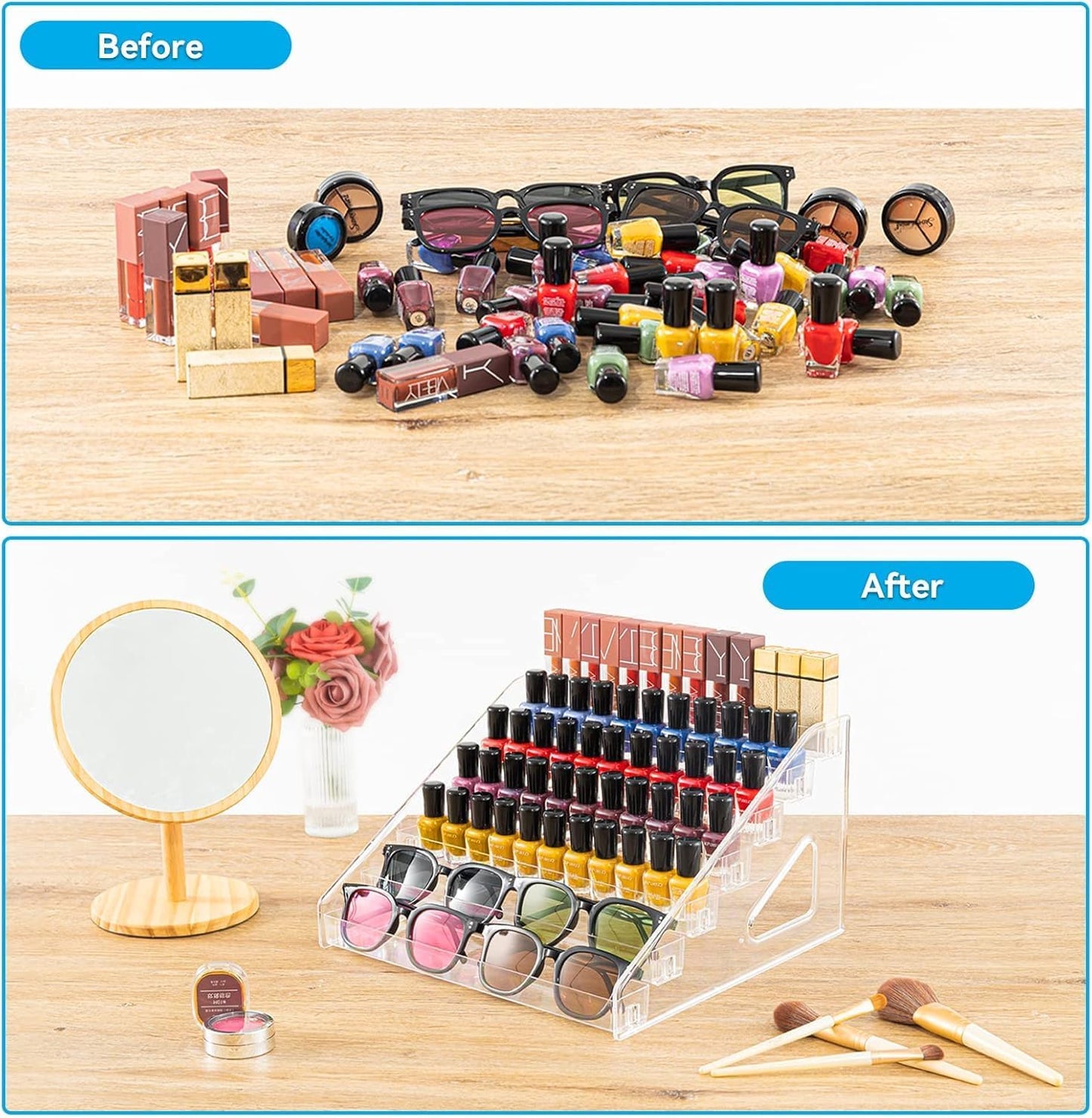 Acrylic Nail Polish Organizer - Multi-Functional Display Rack for Makeup, Sunglasses & Essential Oils | Clear Storage Case