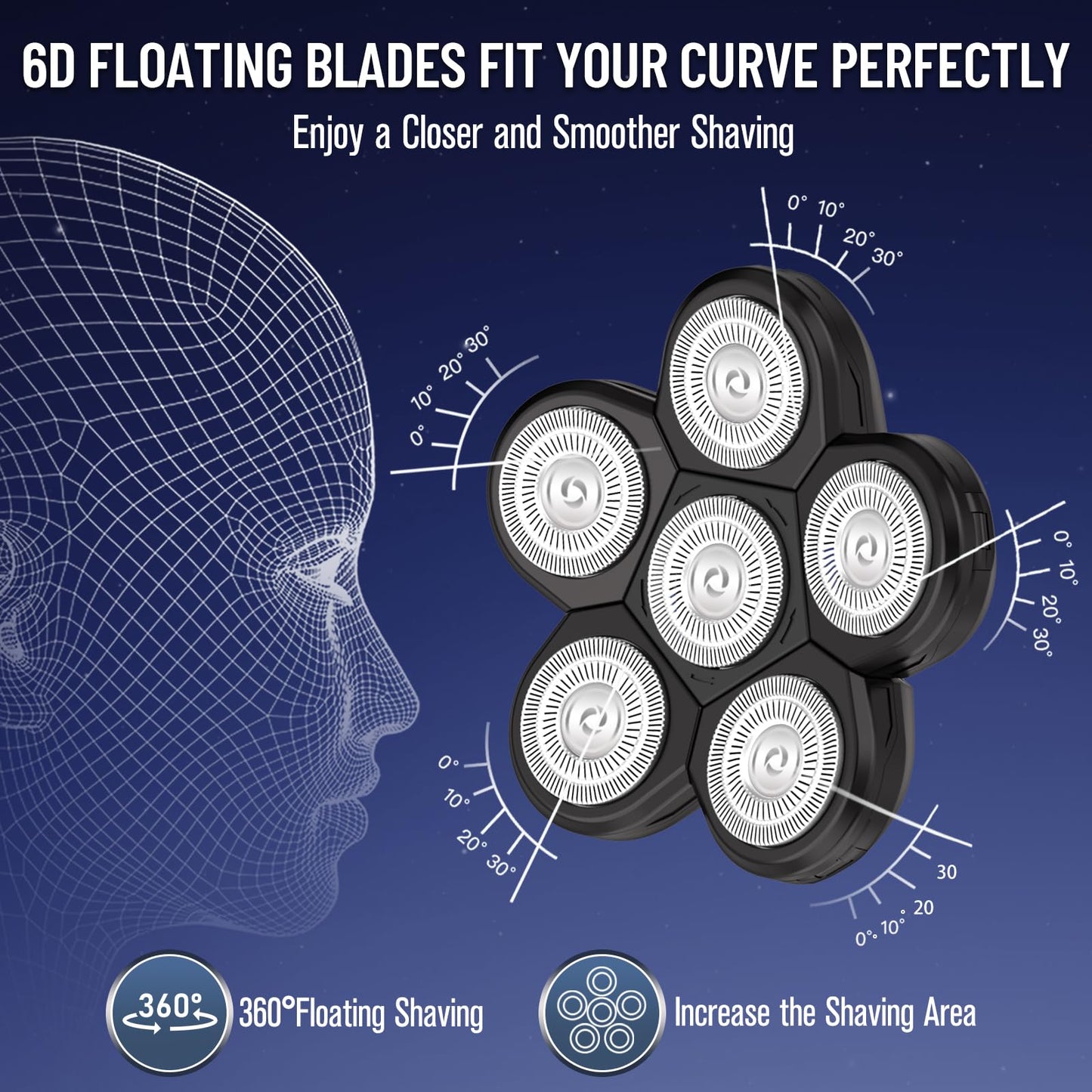 Replacement Heads for Main Shaver Brands, Shaver Blade Heads Replacement for Electric Razor for Men, Head Shaver Bald Shaver Replacement Heads with Blade Cover Shaver Head (6 Head Blades For Men)