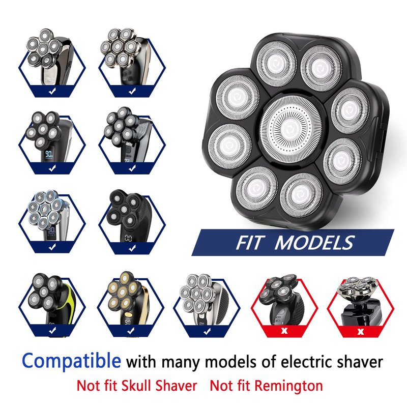 Universal Replacement Heads for Blade,Replacement Blades Compatible with Most Major Head Shaver Brands, Easy-to-Install Electric Razor Shaver Heads for Bald Men. (9 Black)