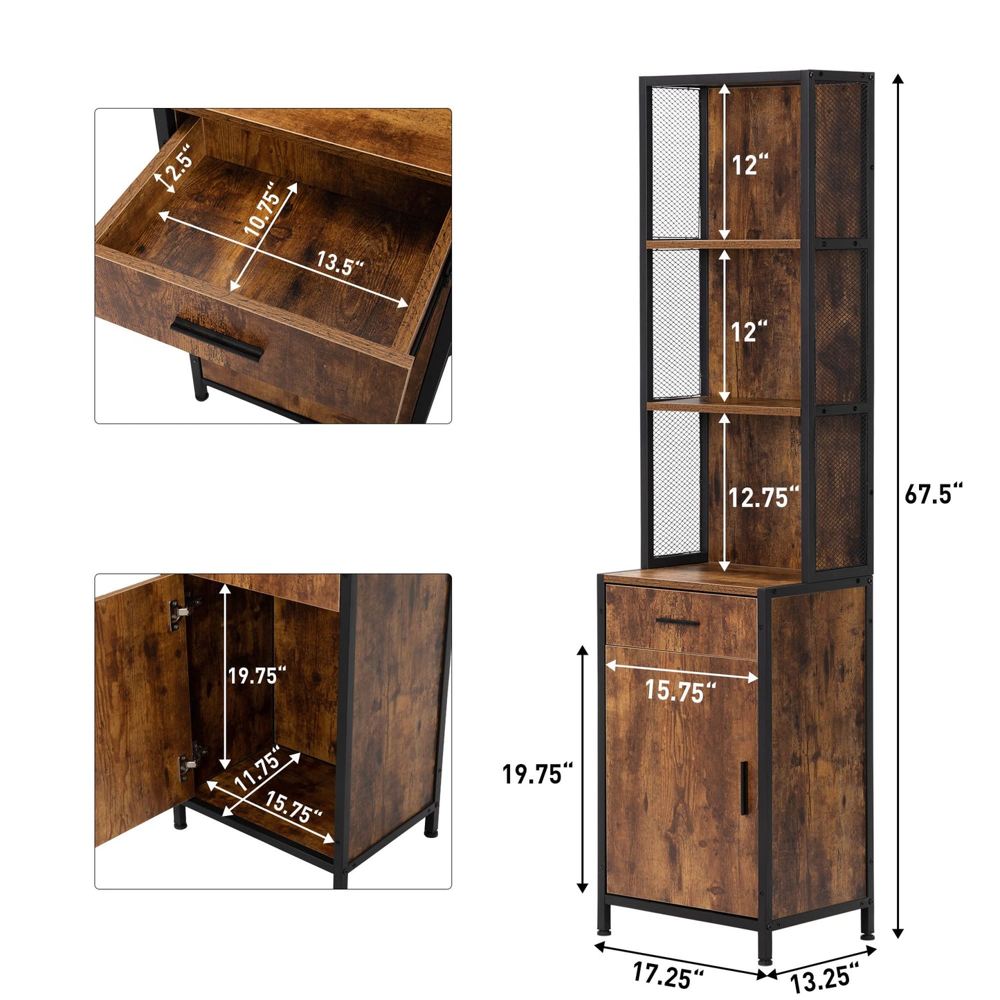 RESHABLE Industrial Salon Station with 3-Tier Storage Shelf, Cabinets and Storage for Hair Stylist, Beauty Spa Equipment, Rustic Brown