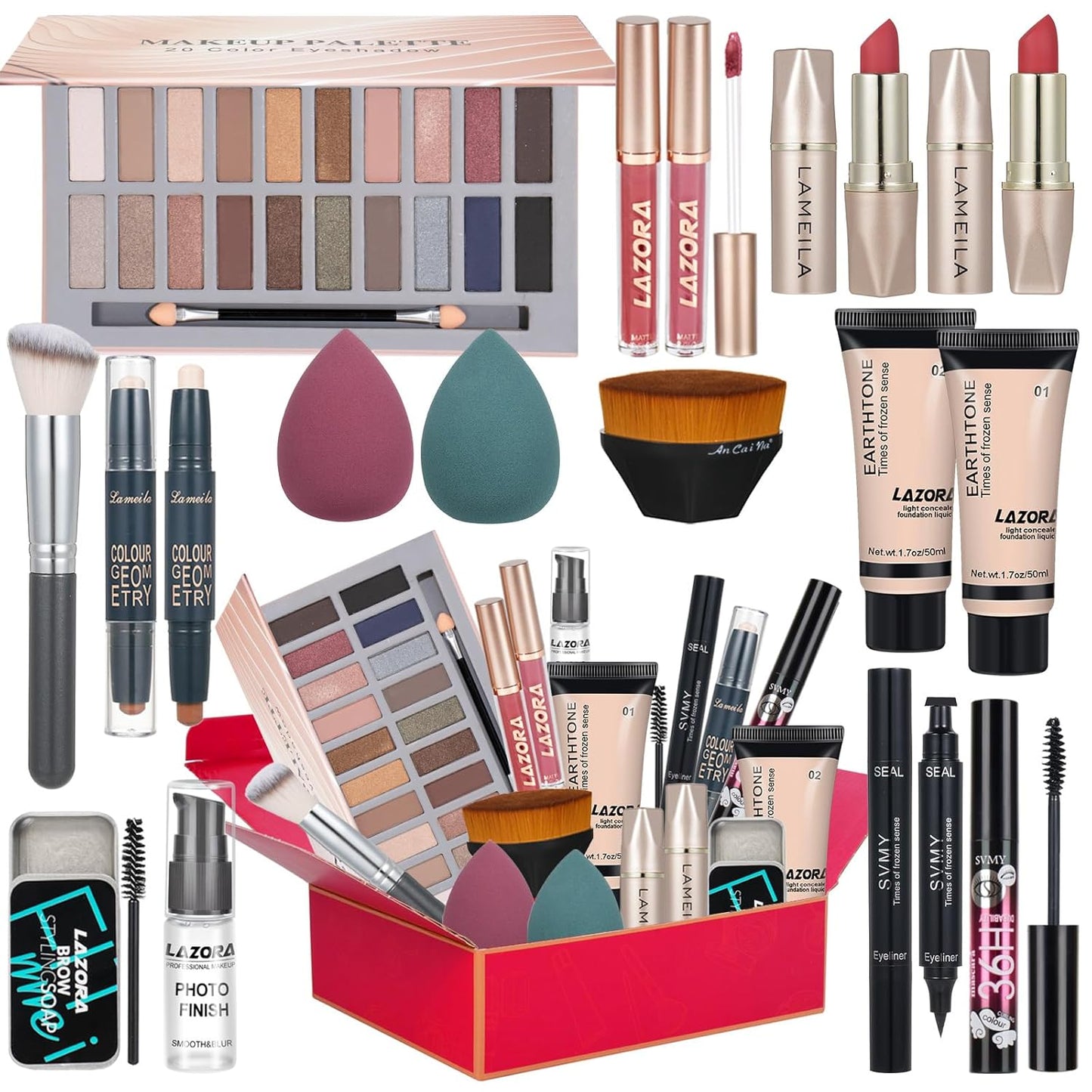 Makeup Kit for Women - 18 Colors Eyeshadow Palette & Foundation | Complete Set for Teen Girls & Beginners