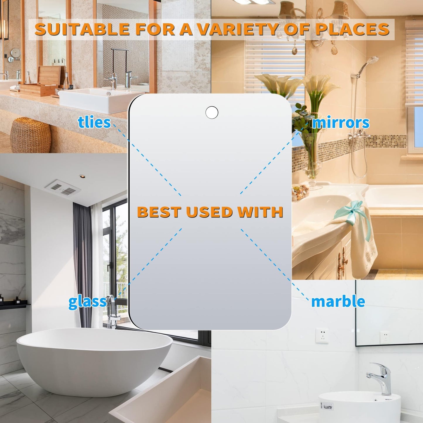 Lager 9.7"x5.7" Shower Mirror for Shaving, Shower Mirror for Shaving and Makeup, Luxury Plastic, Shatter-Proof Wall Hanging and Handheld Locker Mirrors - Perfect for Large Travel and Camping