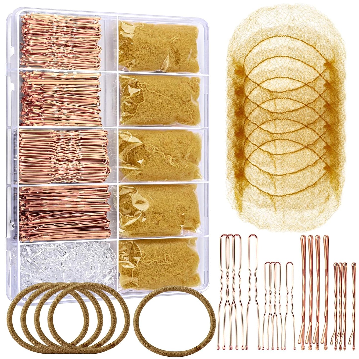 Dance Hair Accessories Kit - Essential Ballet Hair Nets, Bobby Pins & Clear Elastic Ties | Brown