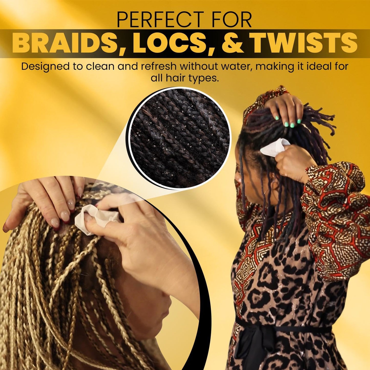 Tress Clean All Natural, Rinse-free Essential Oil Scalp Cleansing Refresh Wipes - Soothing Hair Cleansing Shampoo Wipes. Deodorizing Scalp Detox for Braids & Locs