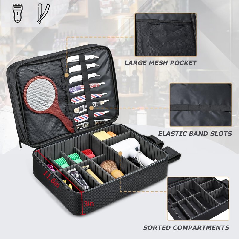 Yueieoun Barber Bag with Detachable Tray, 16.8-in Travel Backpack for Clippers and Supplies, Large Capacity Hairdresser Bag with Adjustable Dividers for Hair Cutting Tools