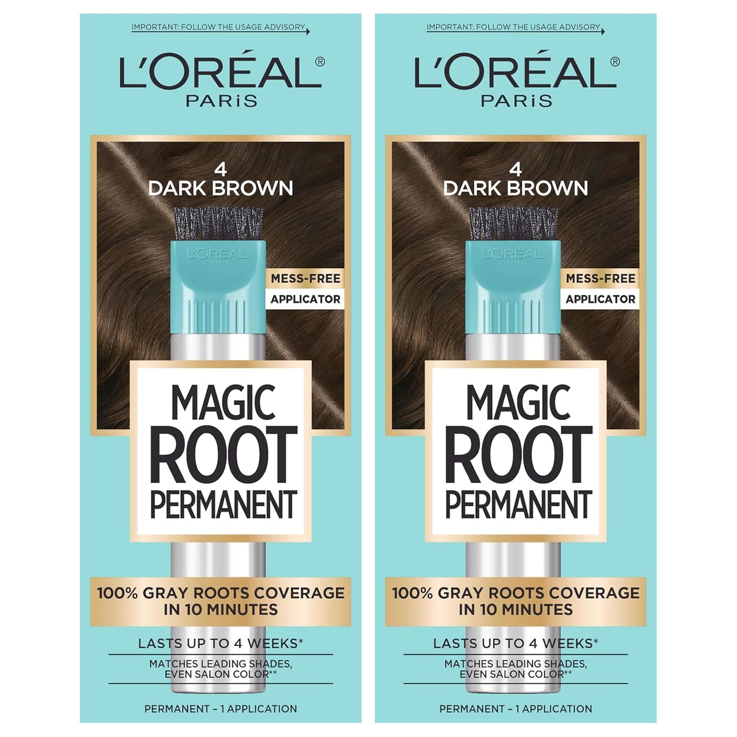 L'Oreal Paris Magic Root Hair Color Kit - 100% Gray Coverage in 10 Minutes | Dark Brown (2 Count)