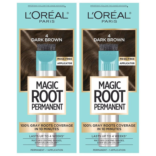 L'Oreal Paris Magic Root Hair Color Kit - 100% Gray Coverage in 10 Minutes | Dark Brown (2 Count)