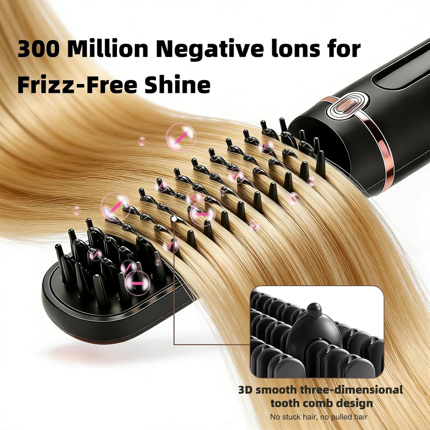 Cordless Hair Straightener Brush - Fast Heating Ionic Hot Brush | Adjustable 320℉-390℉, Portable & Anti-Scald for Travel