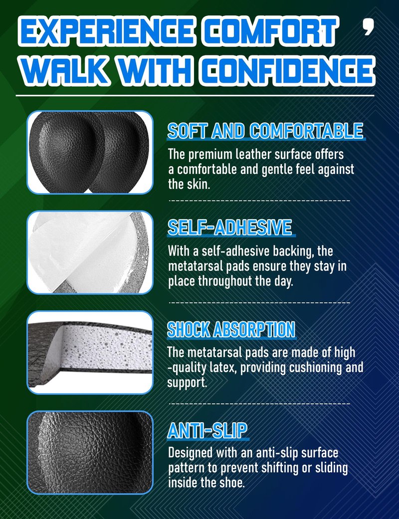 Orthostride Metatarsal Pads for Men, Ball of Foot Cushions for Pain Relief, Comfortable Forefoot Support for Metatarsalgia and Morton's Neuroma, 1/3 Inch Thick Self-Adhesive Foot Pads, 3 Pairs L