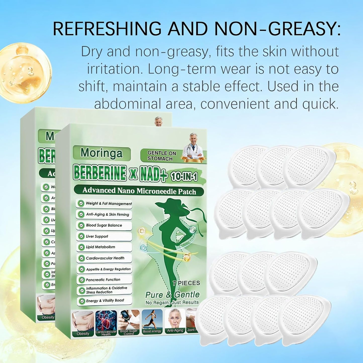 Moringa Berberine Patches - 10-in-1 Nano Microdarts Herbal Body Patch for All Skin Types | Unisex