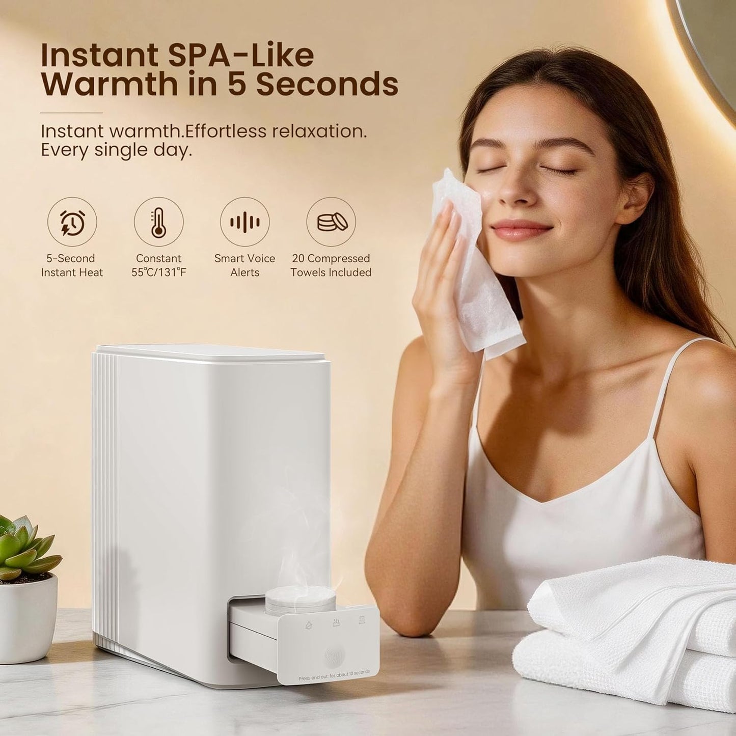 Hot Towel Dispenser - Smart Face Towel Warmer with Instant 5s Heating | Includes 20 Disposable Towels