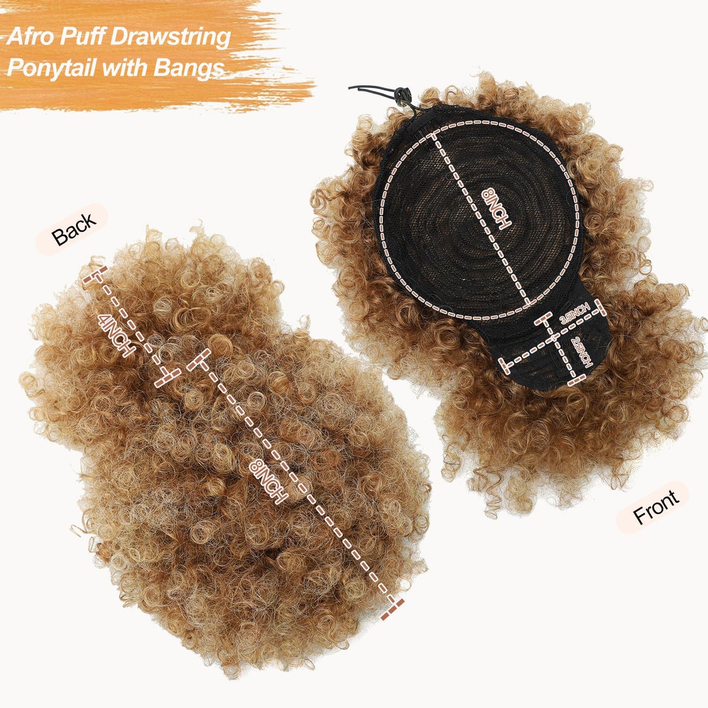 Afro Puff Drawstring Ponytail - Kinky Curly Synthetic Hair Extensions for Black Women | Short Caramel Brown & Blonde Mix