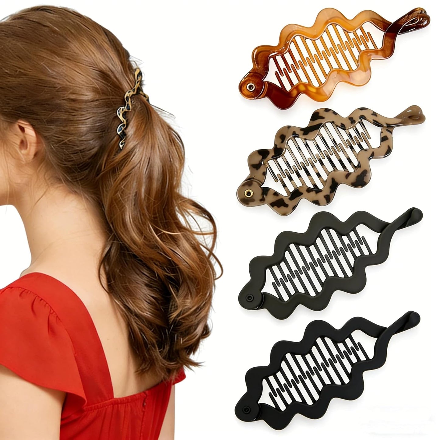 Banana Clips for Women - Stylish Acrylic Hair Claw Clips for Thin Hair | Gentle Hold, No Crease, 4 Colors