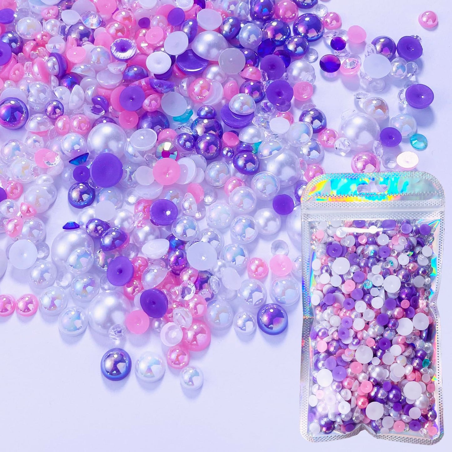 Yantuo Crystal Flatback Pearls and Rhinestones Mix – 3oz Bag, 3–10mm Pearls & 2–6mm Rhinestones, DIY Craft Embellishments for Tumblers, Nails, Resin Art, Pink Purple Color Theme