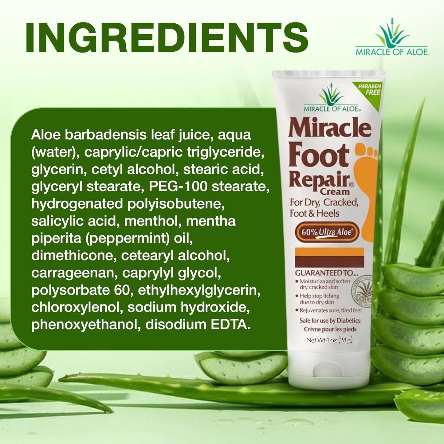 Miracle Foot Repair Cream - UltraAloe Moisturizing Formula for Dry, Cracked Heels | 1 oz, 3 Pack