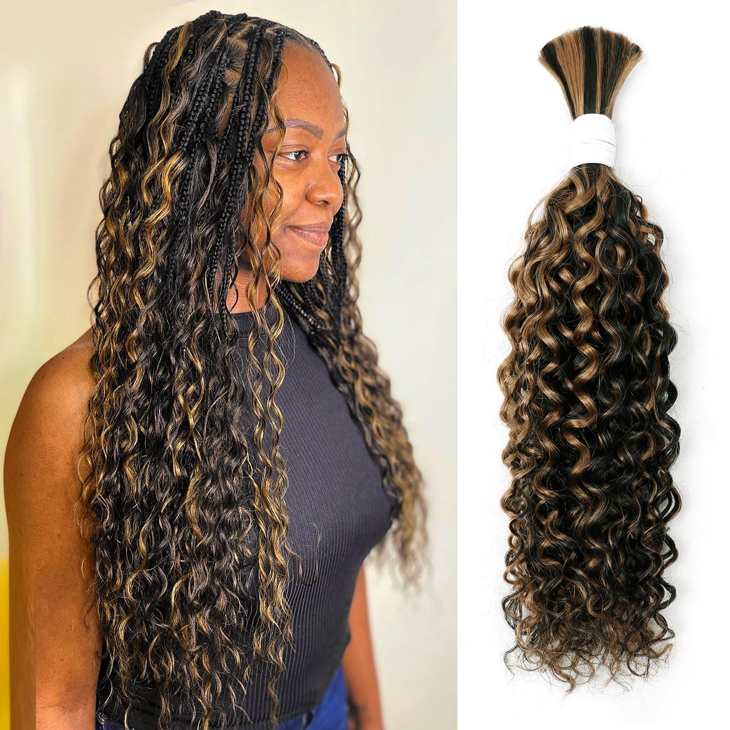 Body Wave Curly 4/27 Human Braiding Hair - 100g One Bundle for Boho Braids | 18 Inch