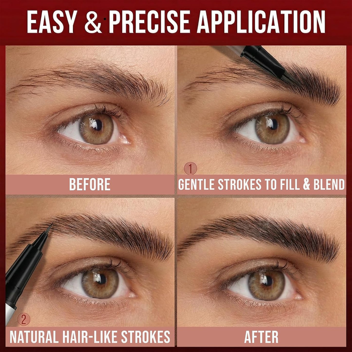Eyebrow Pencil - 2-in-1 Microblading Pen with Ultra-Fine Tips | Waterproof Light Brown for Natural Fuller Brows