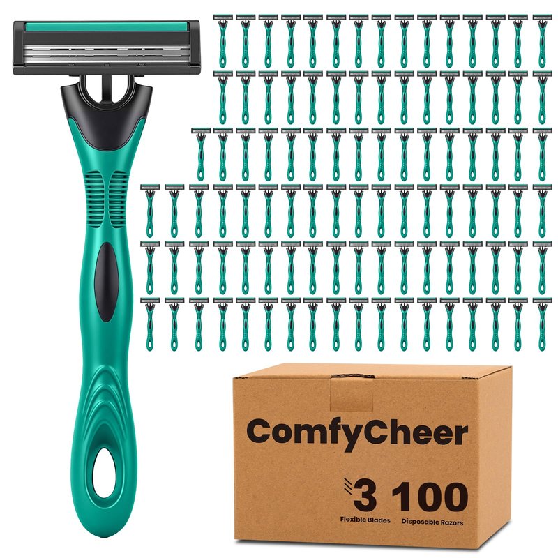 Comfycheer 20 count Disposable Razors Blades for Men，3-Blade Razors，Bulk Stainless Steel Shavers with Lubricating Strip for Shaving Sensitive Skin