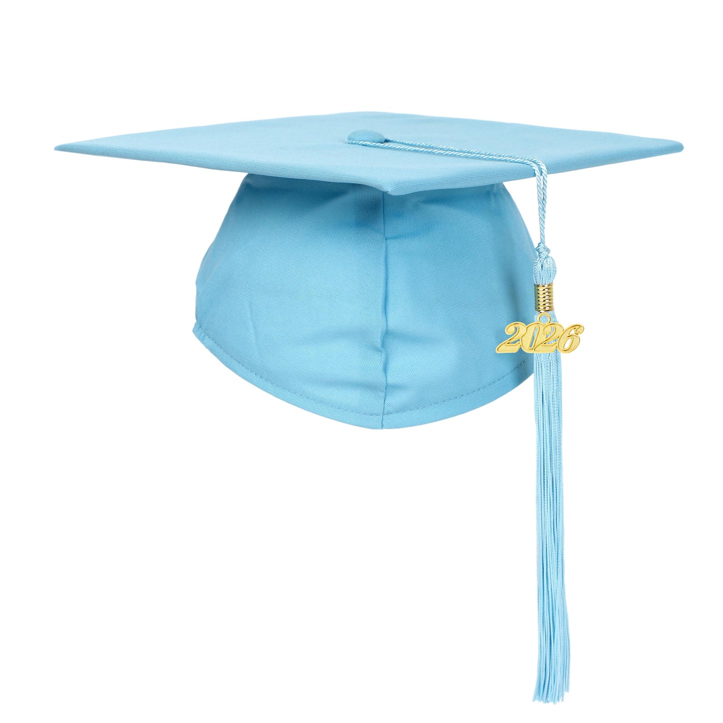 FtyFty Unisex Adult Matte Graduation Cap with Tassel Year Charm (Sky Blue)