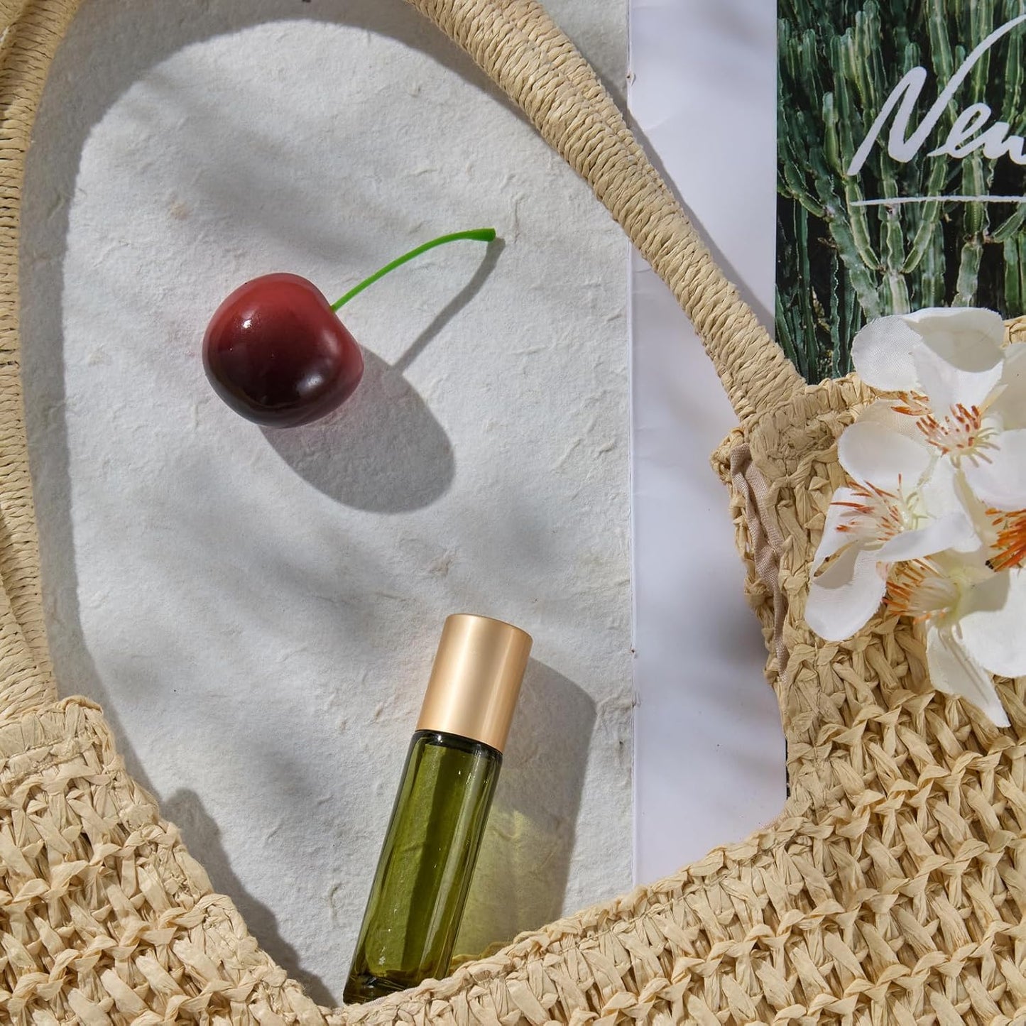 Green Aventurine Quartz Roller Bottles - 10ml Amber Glass Essential Oil Rollers | Leak-Proof Travel Size (Olive Green)